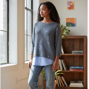 Chico's Gray and Blue Sweater with Collar